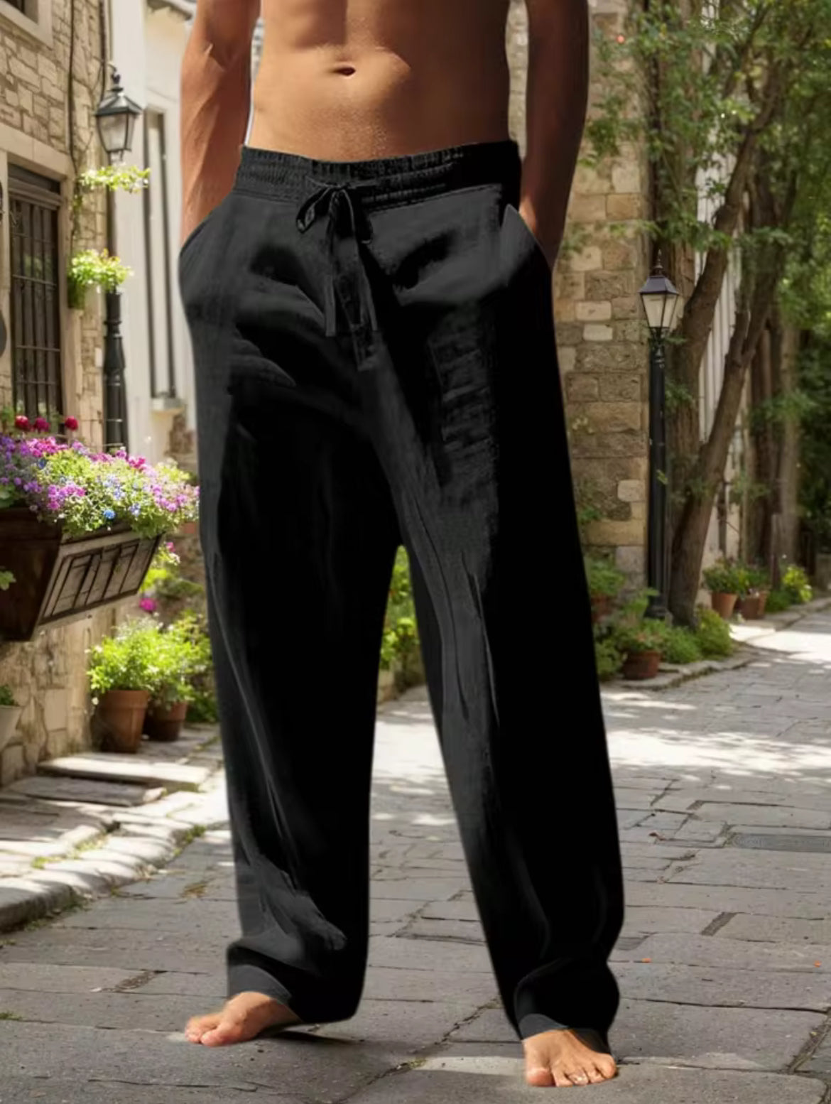 Nouveau pantalon de plage pour homme - Polyvalent au quotidien, loisirs en plein air, fitness, texture coton chanvre simple, pantalon long ample pour le printemps et l'été