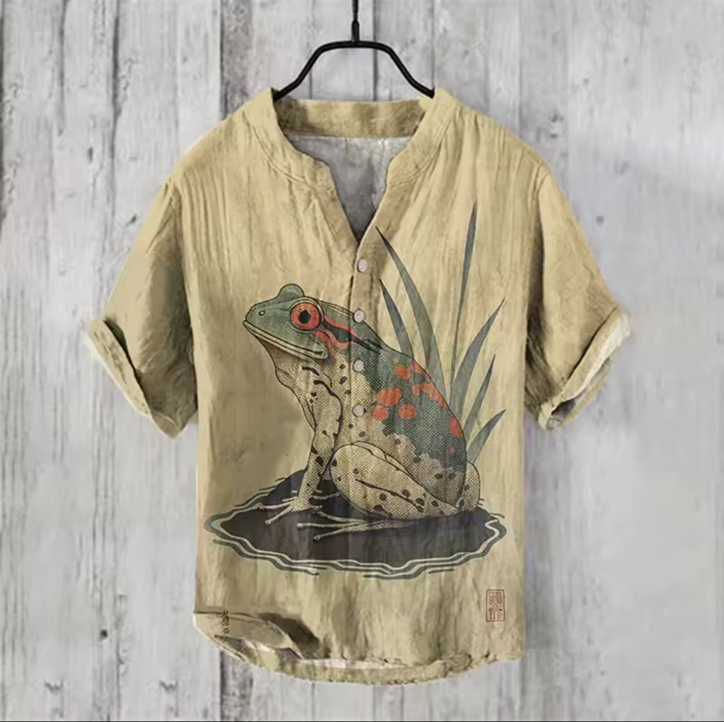 Offre spéciale Henry chemise 2025 été hommes décontracté à manches courtes T-shirt imprimé floral haut lin mélange tissu confortable taille XS-6XL