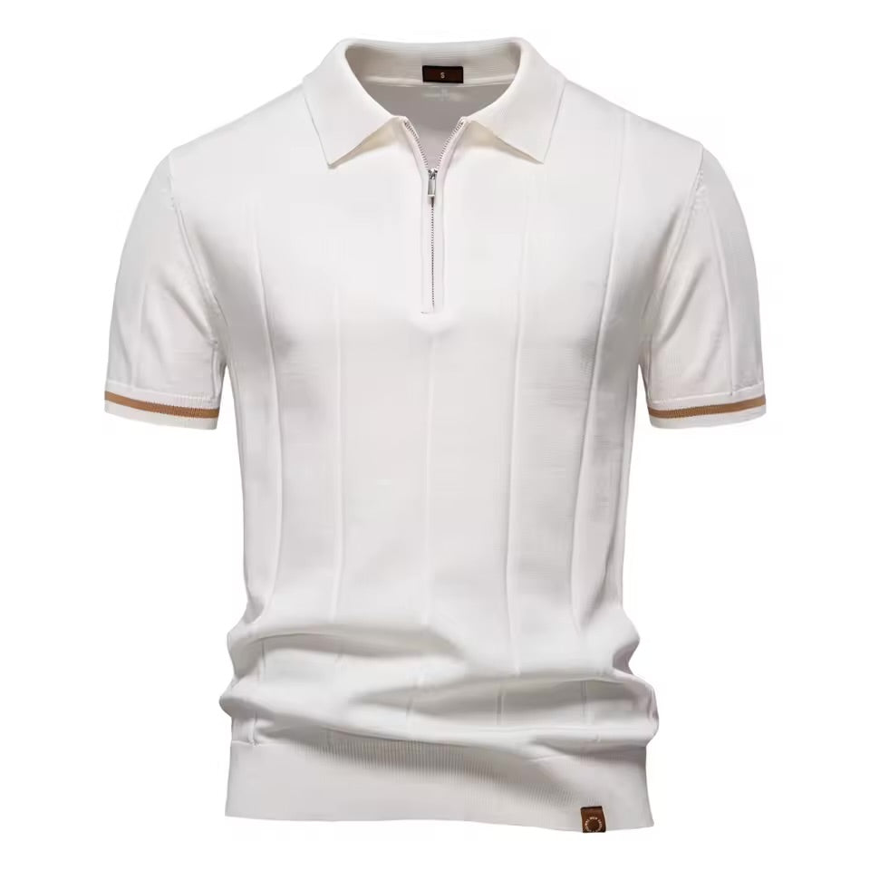 AIOPESON Polo de sport à fermeture éclair pour homme, couleur unie, athlétique, social, bureau, coupe cintrée