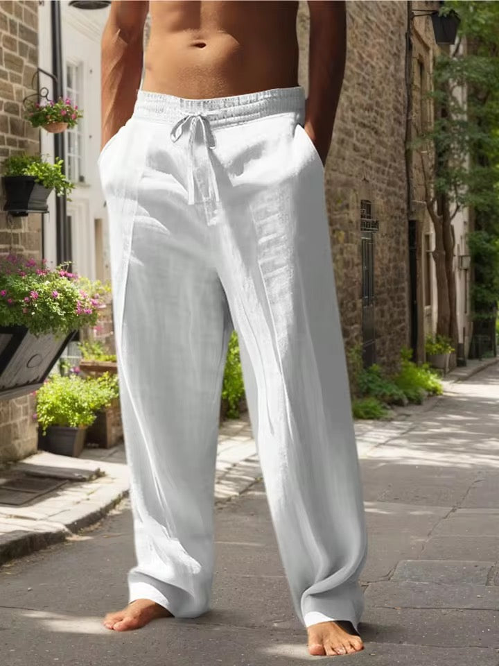 Nouveau pantalon de plage pour homme - Polyvalent au quotidien, loisirs en plein air, fitness, texture coton chanvre simple, pantalon long ample pour le printemps et l'été