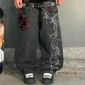 Jean Baggy Y2K Dragon Brodé – Streetwear Édition GothiquE