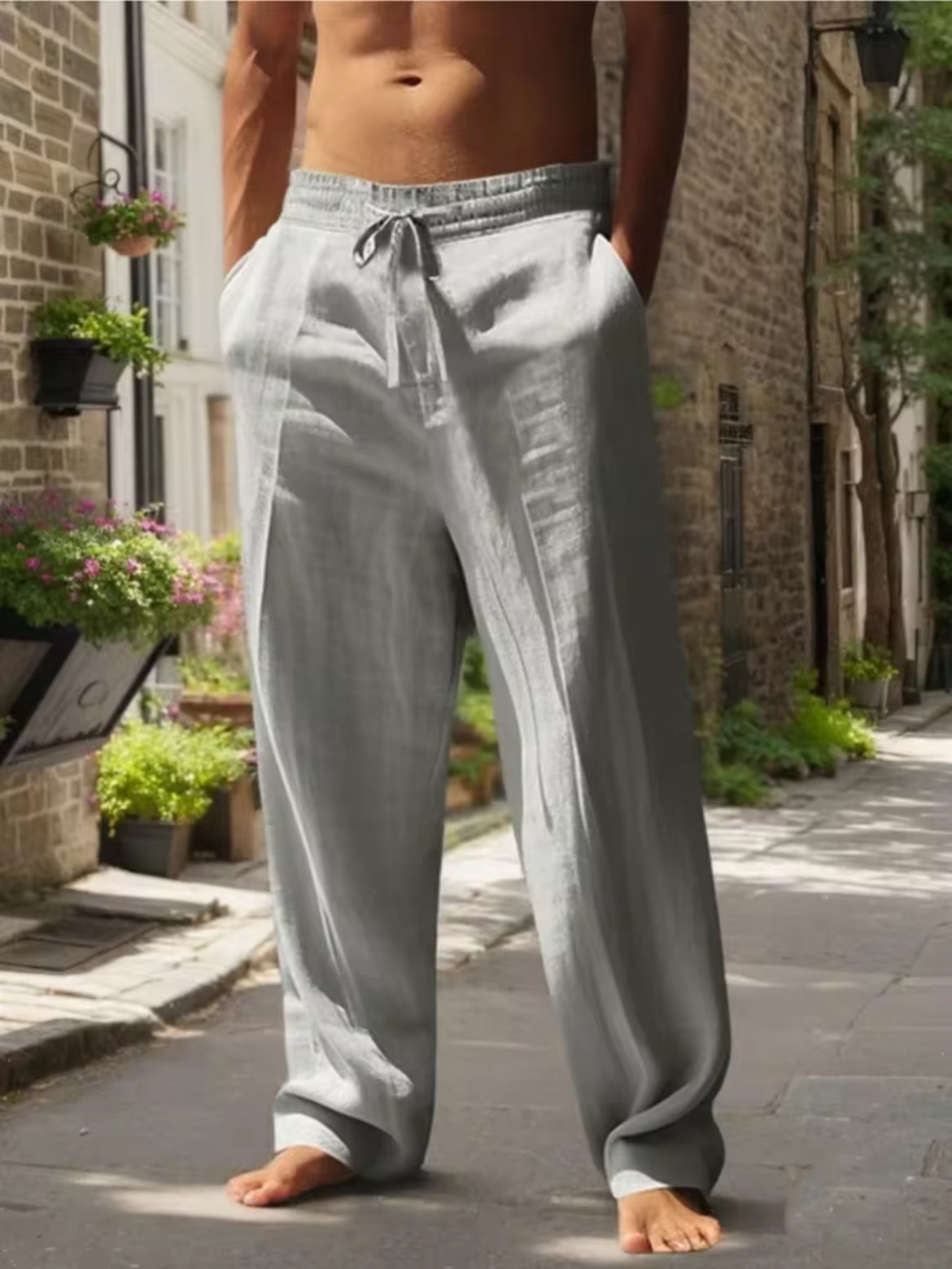 Nouveau pantalon de plage pour homme - Polyvalent au quotidien, loisirs en plein air, fitness, texture coton chanvre simple, pantalon long ample pour le printemps et l'été
