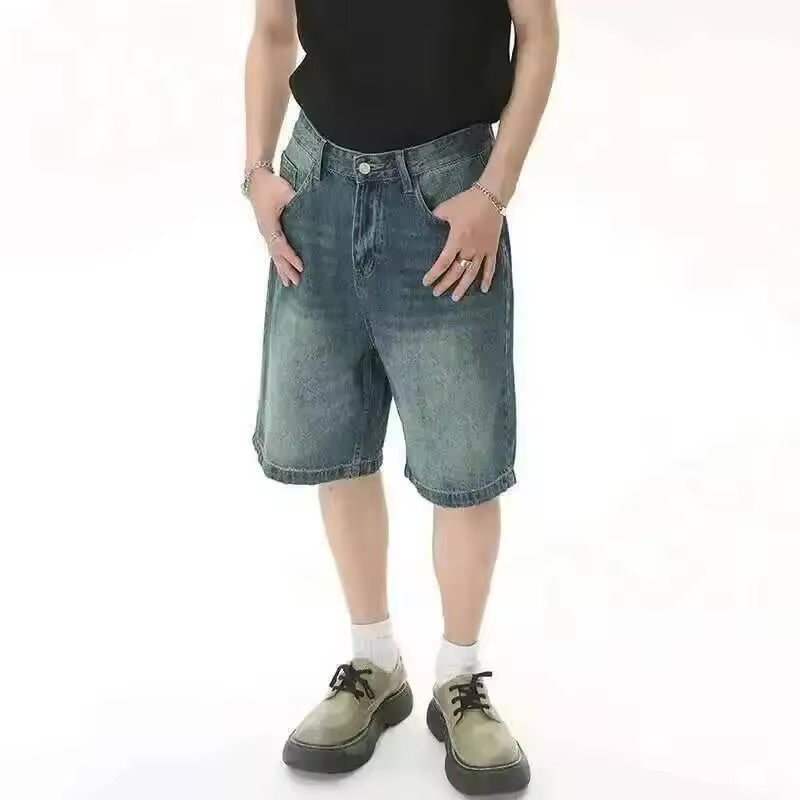 IEFB été hommes Jeans décontractés Shorts ample mi taille haute mode genou longueur Denim pantalons courts Vintage mâle