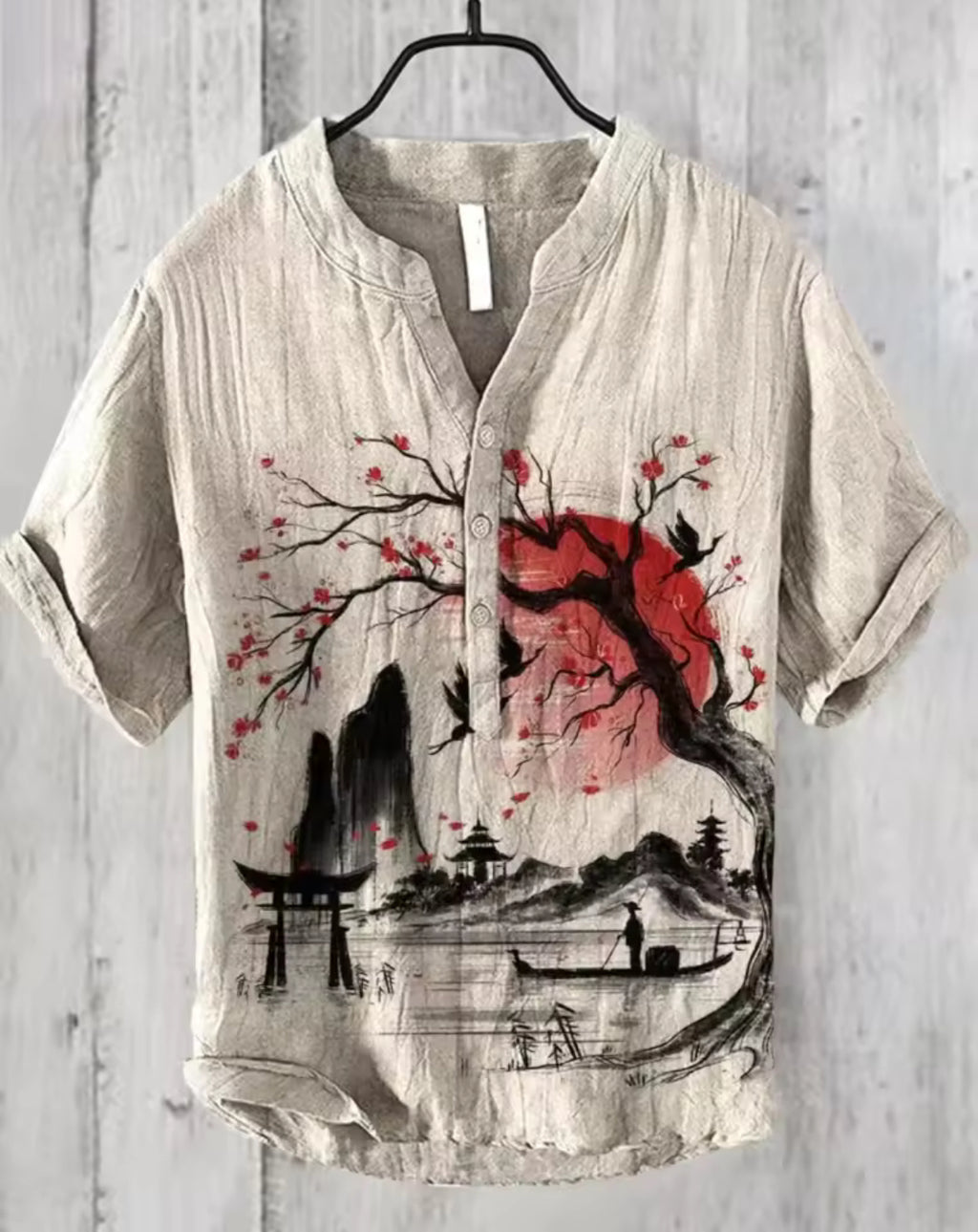 Offre spéciale Henry chemise 2025 été hommes décontracté à manches courtes T-shirt imprimé floral haut lin mélange tissu confortable taille XS-6XL