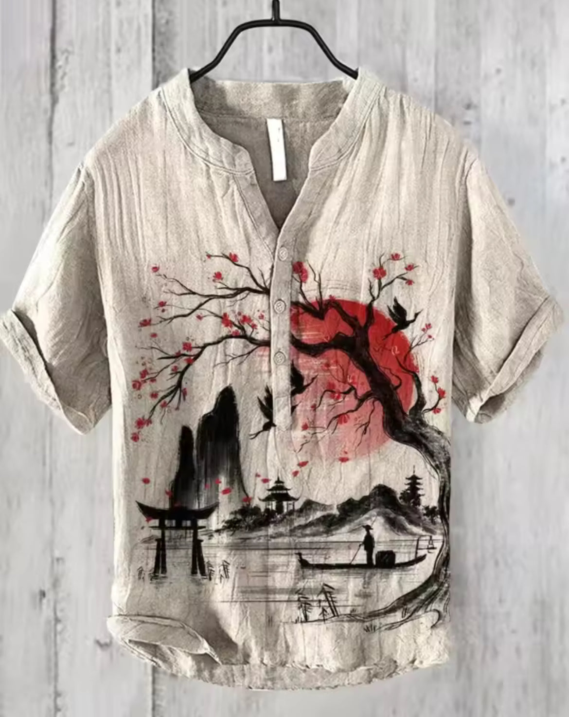 Offre spéciale Henry chemise 2025 été hommes décontracté à manches courtes T-shirt imprimé floral haut lin mélange tissu confortable taille XS-6XL