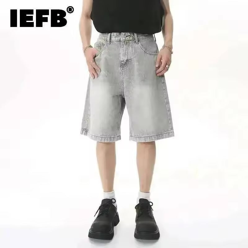 IEFB été hommes Jeans décontractés Shorts ample mi taille haute mode genou longueur Denim pantalons courts Vintage mâle
