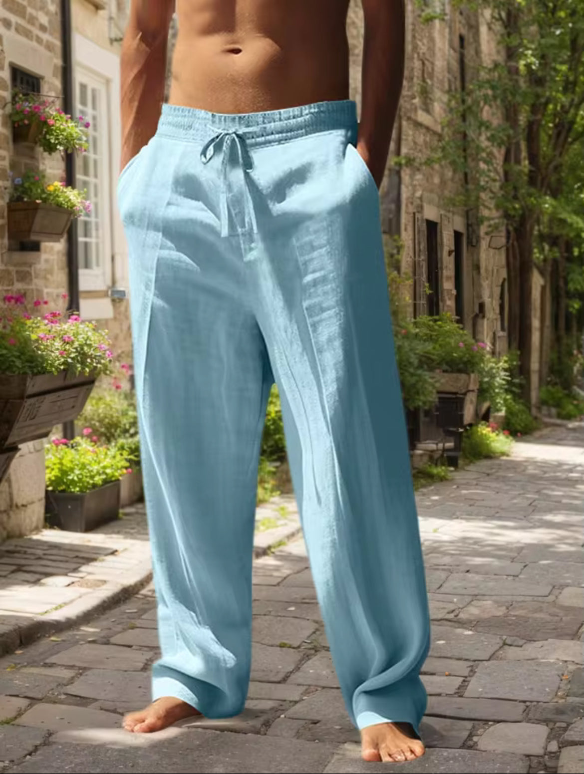 Nouveau pantalon de plage pour homme - Polyvalent au quotidien, loisirs en plein air, fitness, texture coton chanvre simple, pantalon long ample pour le printemps et l'été