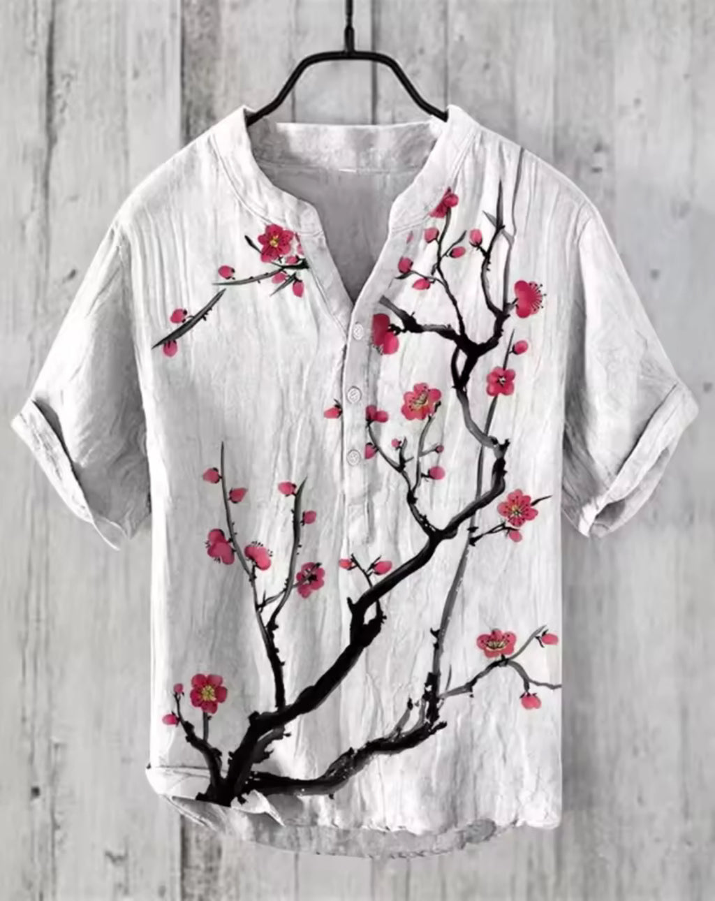 Offre spéciale Henry chemise 2025 été hommes décontracté à manches courtes T-shirt imprimé floral haut lin mélange tissu confortable taille XS-6XL