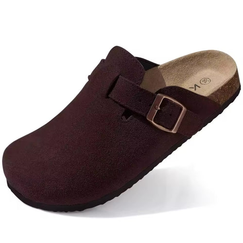 Crestar-Pantoufles sabots en daim classiques pour hommes et femmes, mules à la mode, repose-pieds en liège, chaussures de pomme de terre en cuir avec support d'arc, toboggan de plage