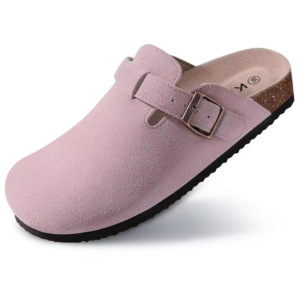 Crestar-Pantoufles sabots en daim classiques pour hommes et femmes, mules à la mode, repose-pieds en liège, chaussures de pomme de terre en cuir avec support d'arc, toboggan de plage